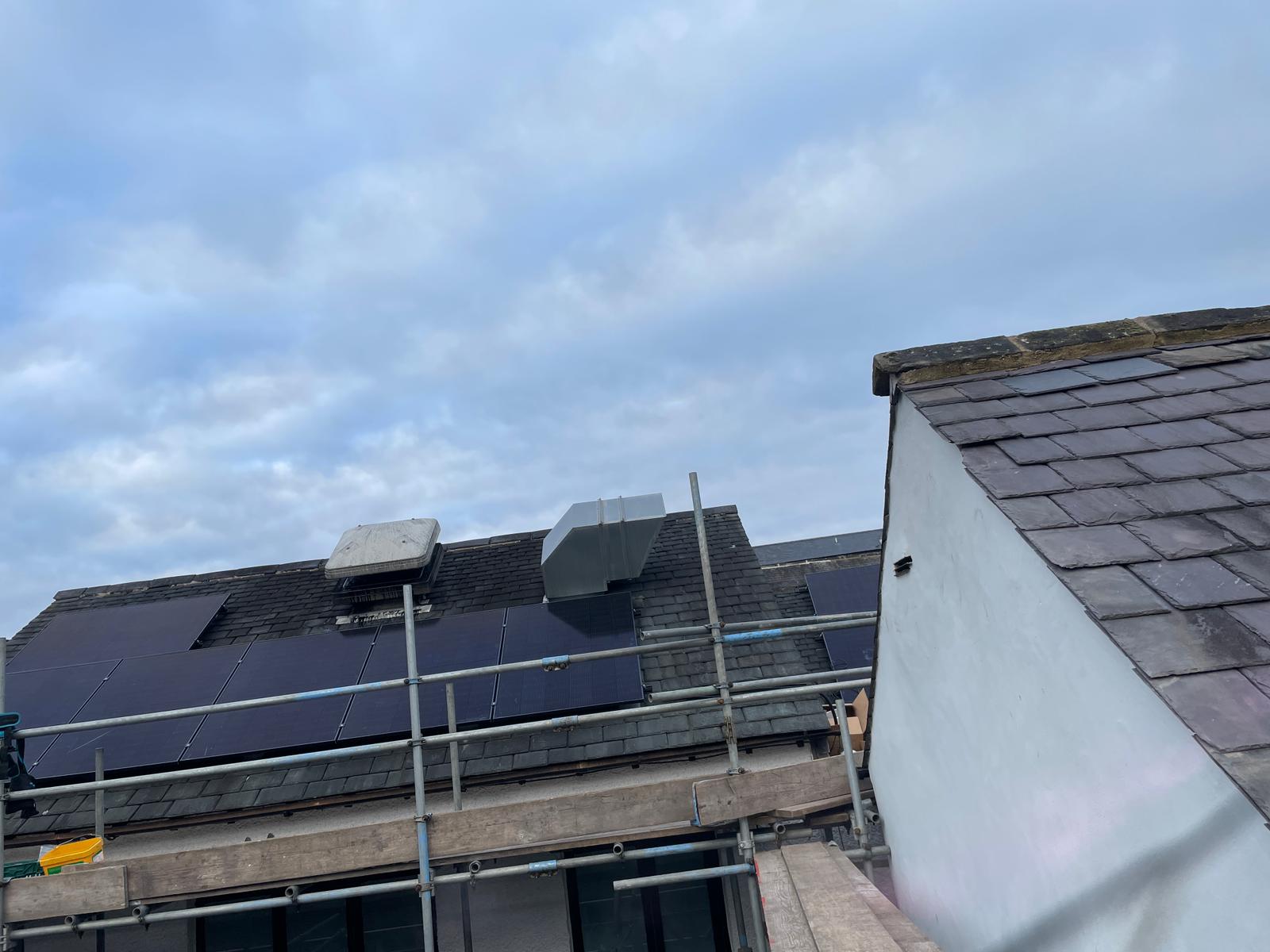 Professional scaffolding setup for Kendal listed building solar installation